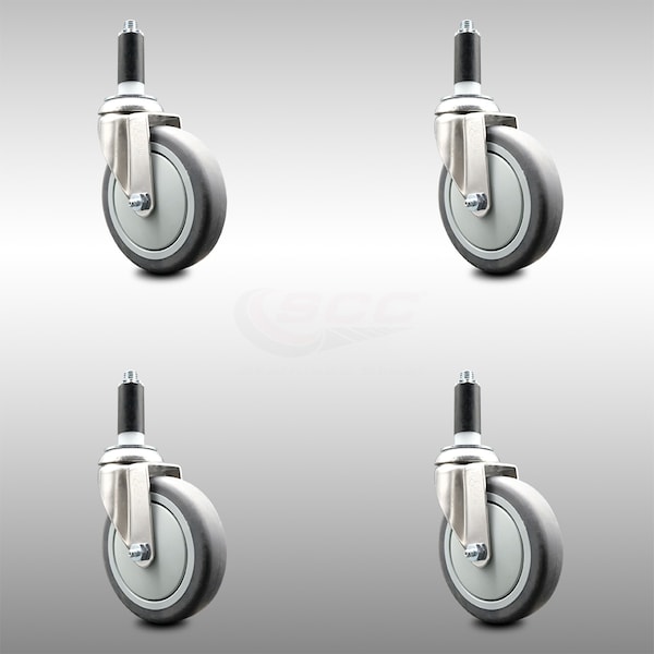 5 Inch 316SS Thermoplastic Rubber Swivel 1-1/8 Inch Expanding Stem Caster Set